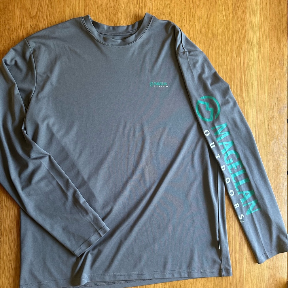 Magellan Outdoors Men's Long-Sleeve Performance Shirt - Gray/Teal